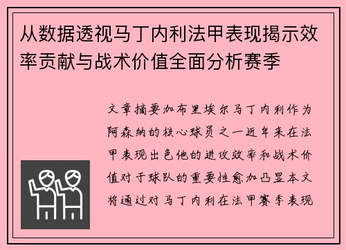 从数据透视马丁内利法甲表现揭示效率贡献与战术价值全面分析赛季
